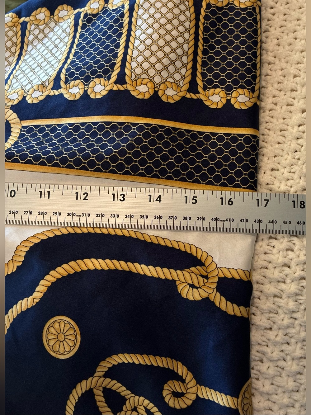 Art of the Scarf Navy, White & Gold Nautical-Inspired Pattern Scarf; Size 35x35 - Picture 8 of 9